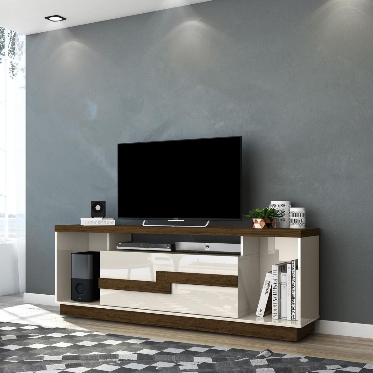 ALTAVISION - Rack Bia 59x160x37 Blanco/Café.