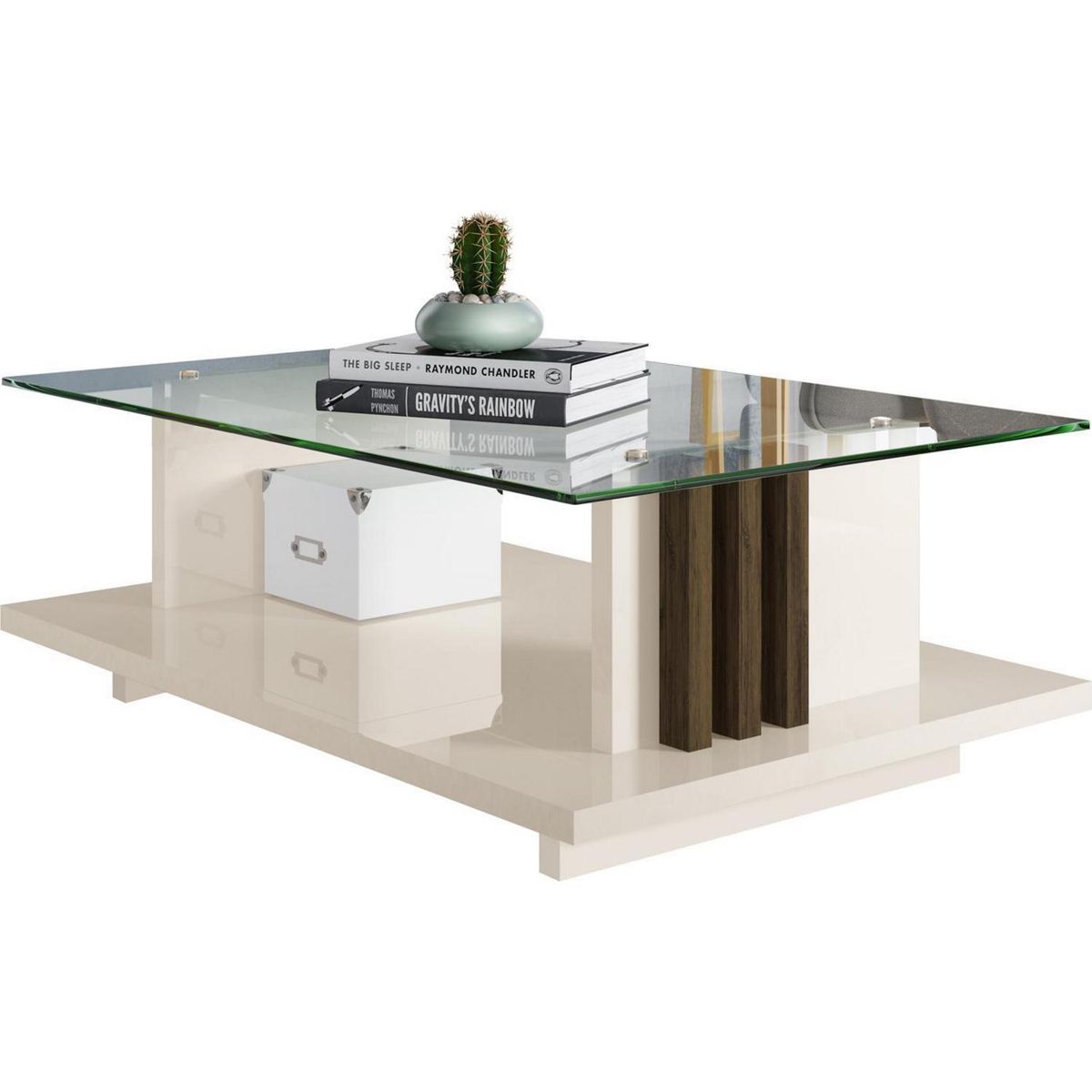 ALTAVISION - Mesa centro Frizz 33x90x60 Blanco/Café