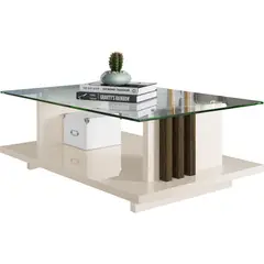 ALTAVISION - Mesa centro Frizz 33x90x60 Blanco/Café