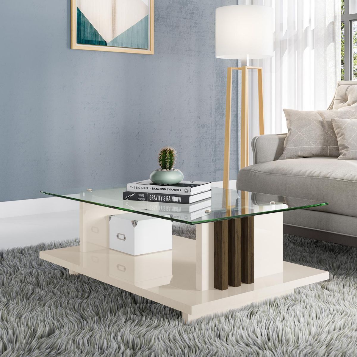 ALTAVISION - Mesa centro Frizz 33x90x60 Blanco/Café