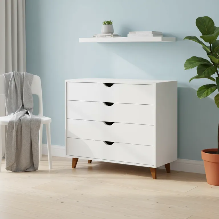 Cómoda 4 Cajón 90x76x40 cm Blanco