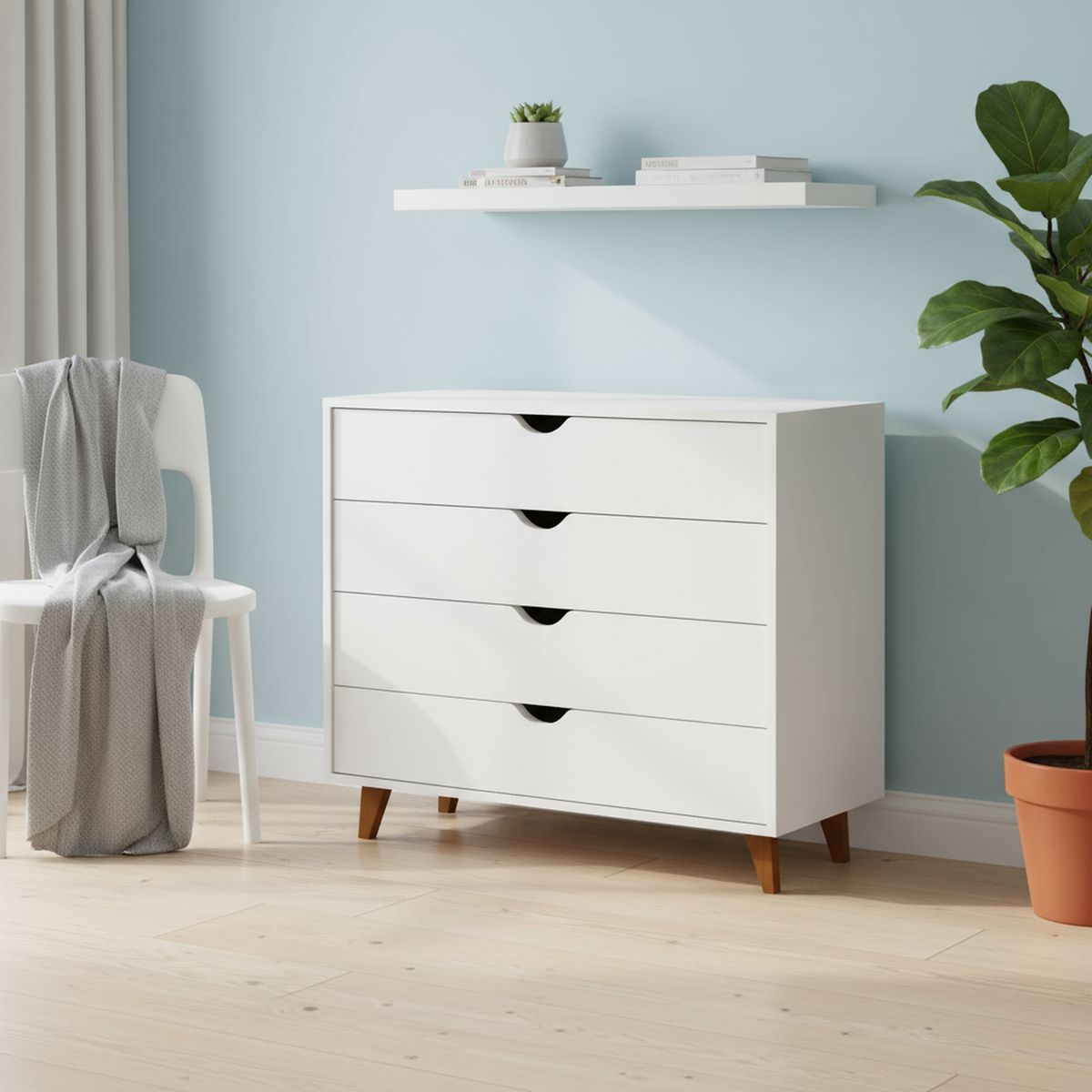 BE DESIGN - Cómoda 4 Cajón 90x76x40 cm Blanco