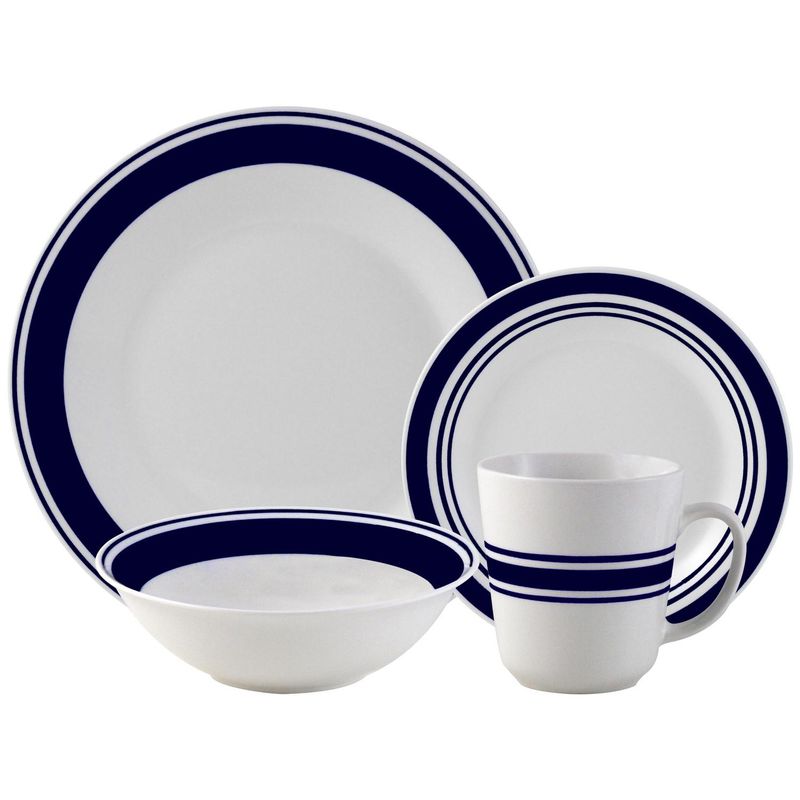 JUST HOME COLLECTION - Juego de Loza 16 Piezas Porcelana Borde Blanco/Azul