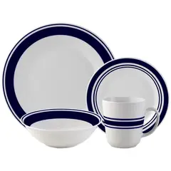 JUST HOME COLLECTION - Juego de Loza 16 Piezas Porcelana Borde Blanco/Azul