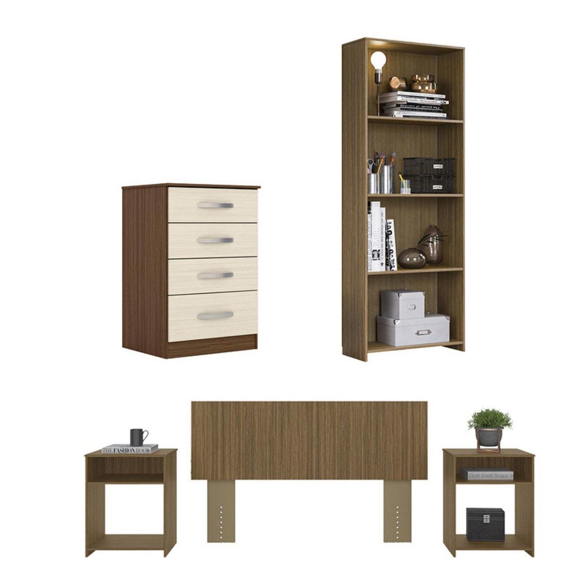 ROCH LTDA - Combo Cómoda/Librero/Respaldo/2 Veladores