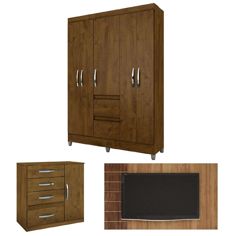 ROCH LTDA - Combo closet dakar + cómoda + panel tv