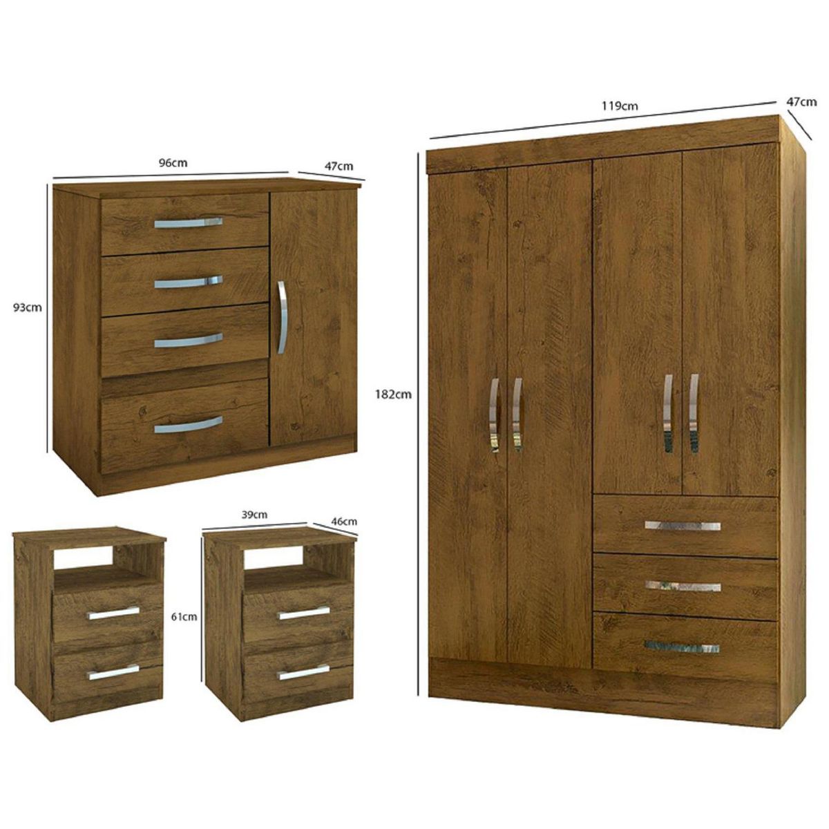 ROCH LTDA - Combo Closet Sino + Cómoda + 2 Veladores