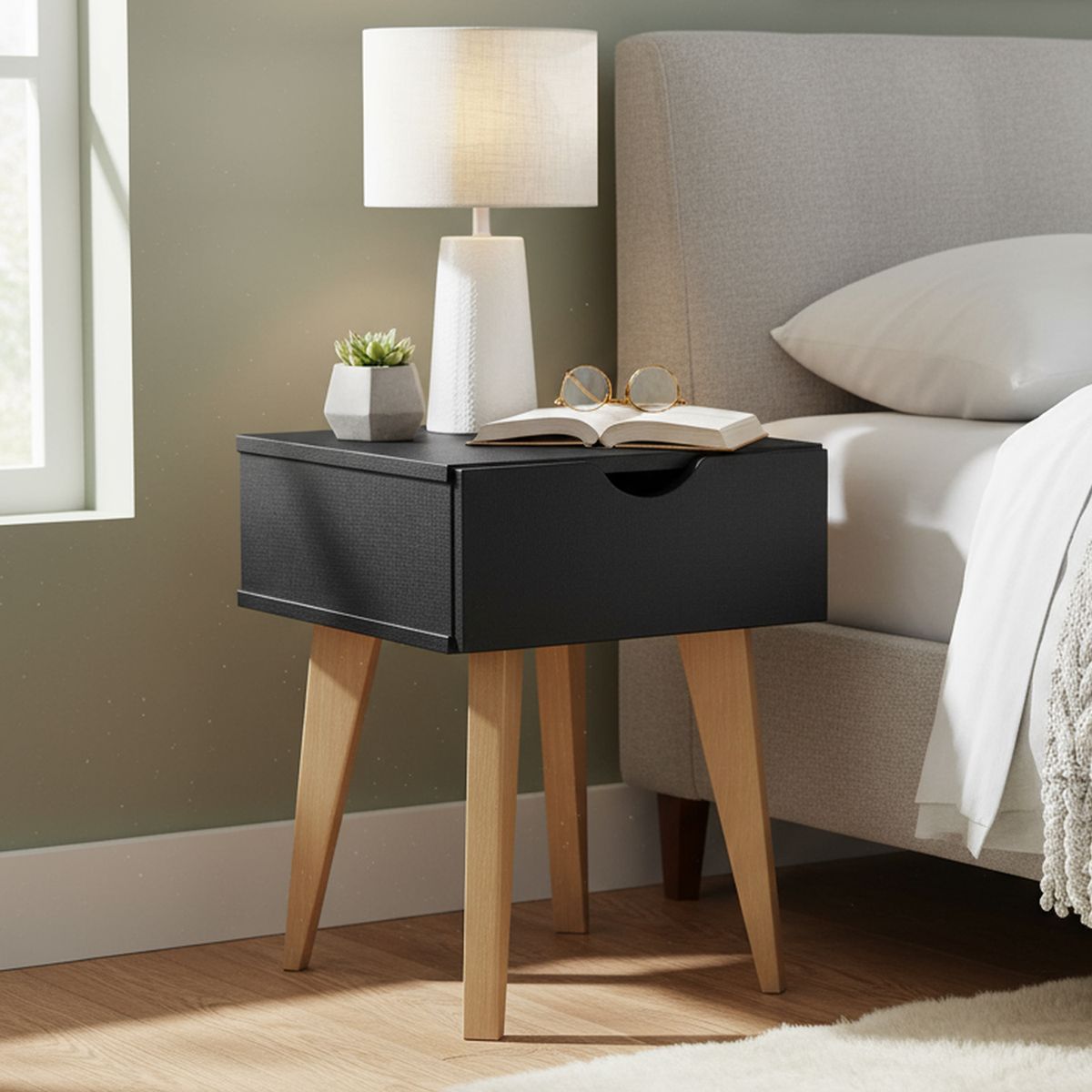 BE DESIGN - Velador 1 Cajón 35x46,5x40 cm Negro