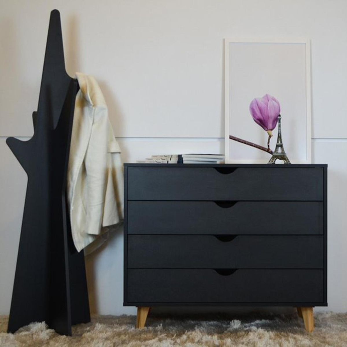 BE DESIGN - Cómoda 4 Cajón 90x76x40 cm Negro