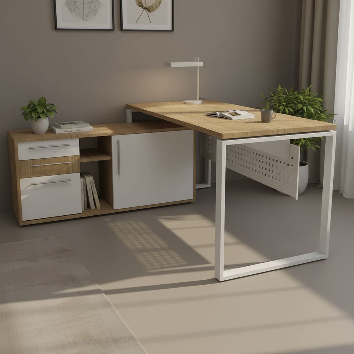 BASFLEX - Escritorio Bench Coigue/blanco 150x75x60 cm