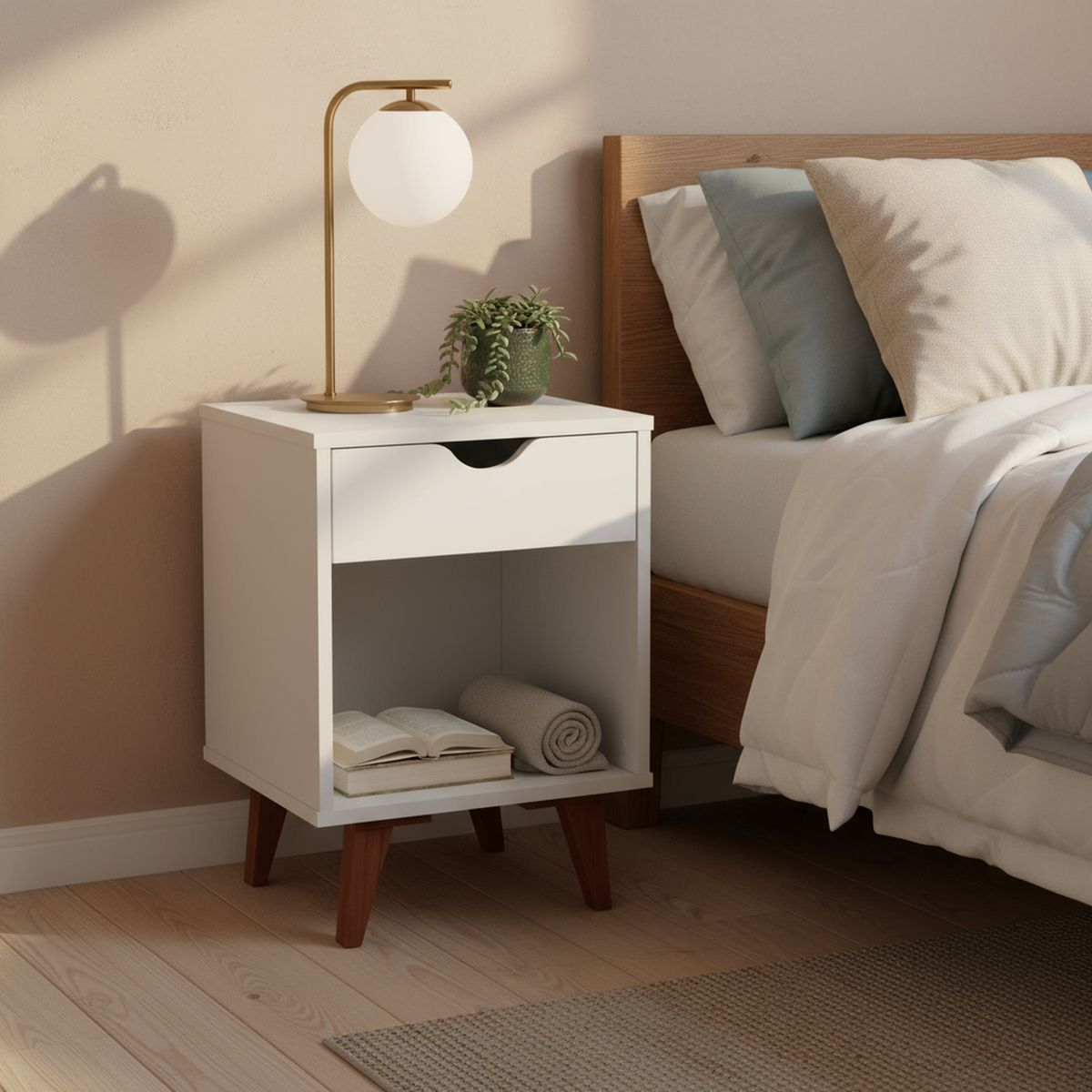 BE DESIGN - Velador 1 Cajón 40x55x35 cm Blanco