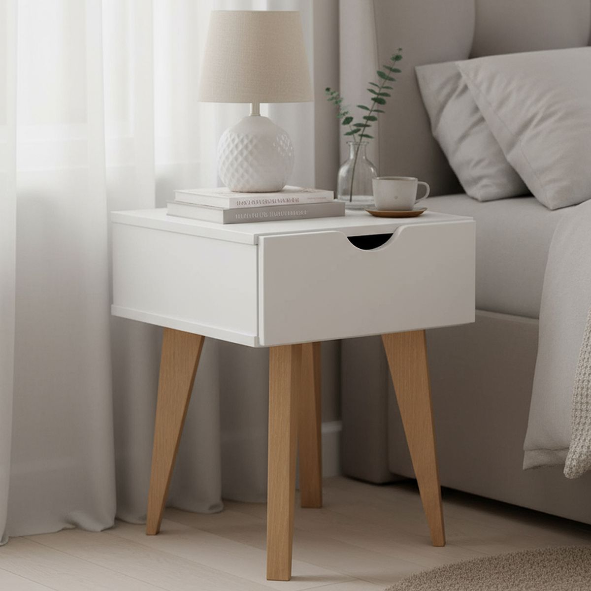 BE DESIGN - Velador 1 Cajón 35x46,5x40 cm Blanco