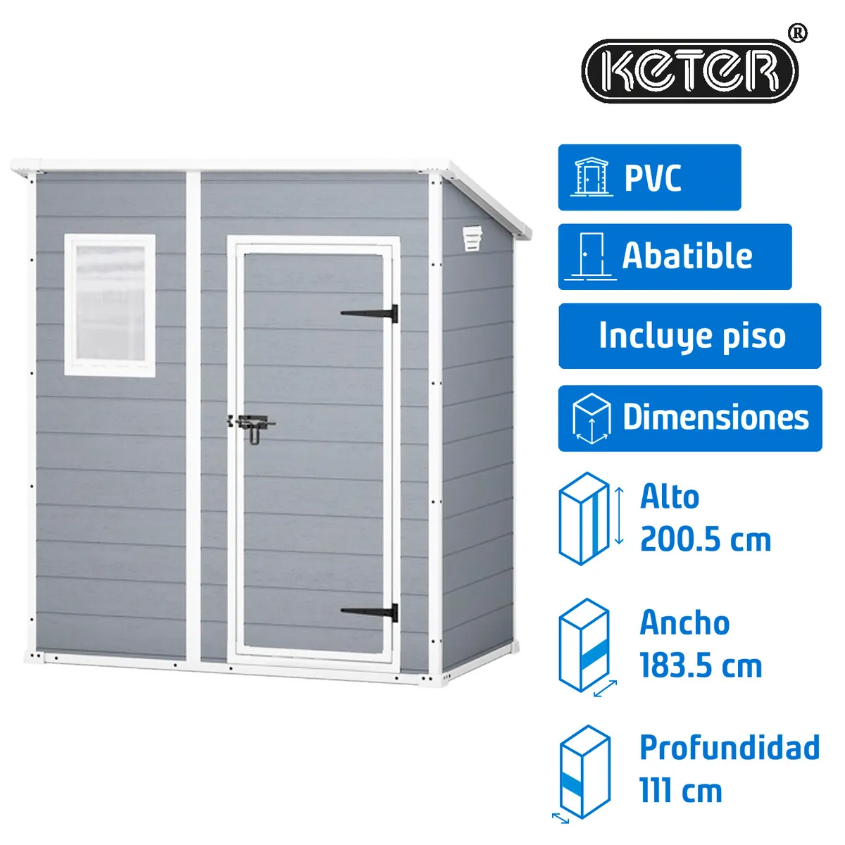 KETER - Bodega de Jardín Premium Manor Gris; Blanco 200.5x183.5x111 cm