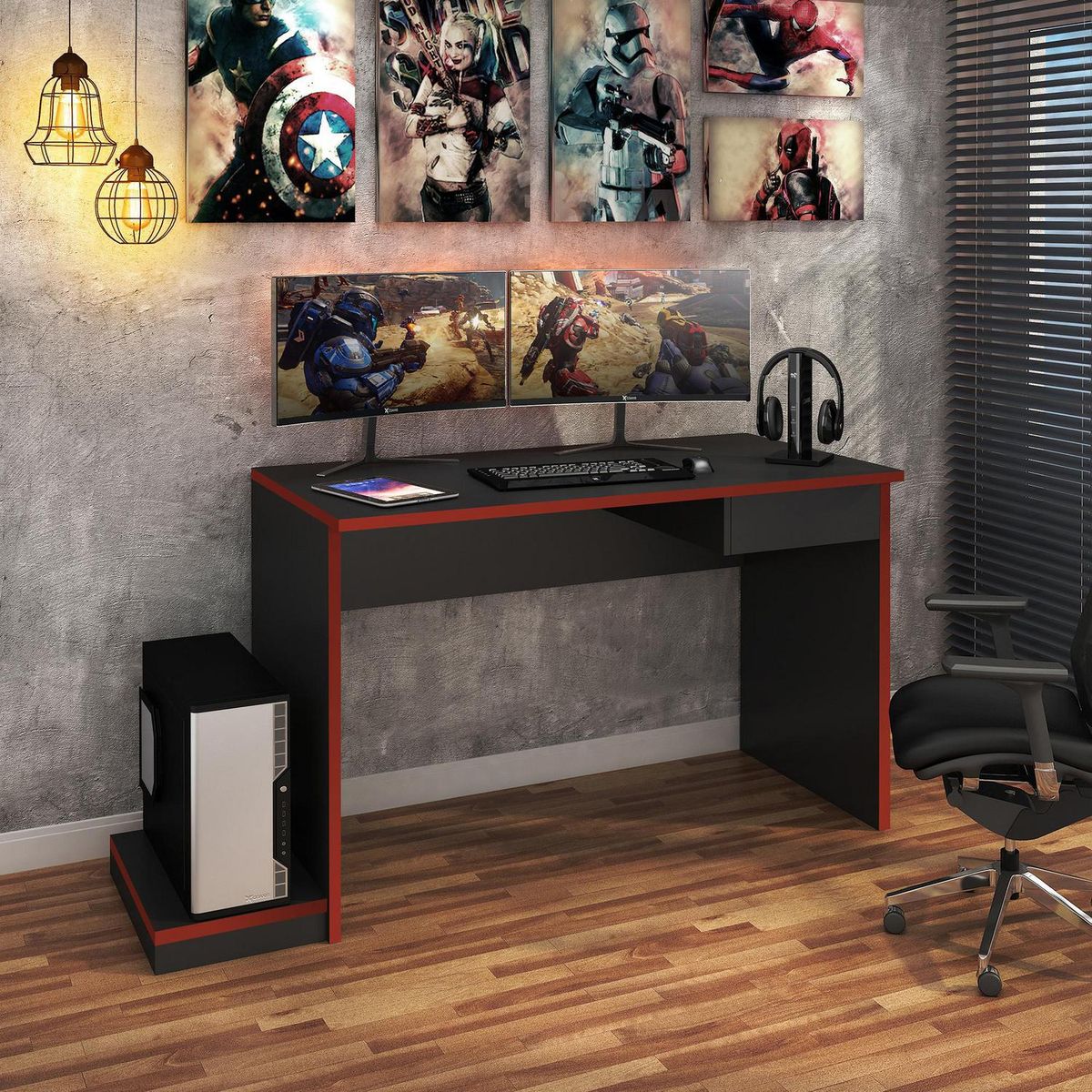 MOBILFRANK - Escritorio Gamer MC02 Grafito/Rojo