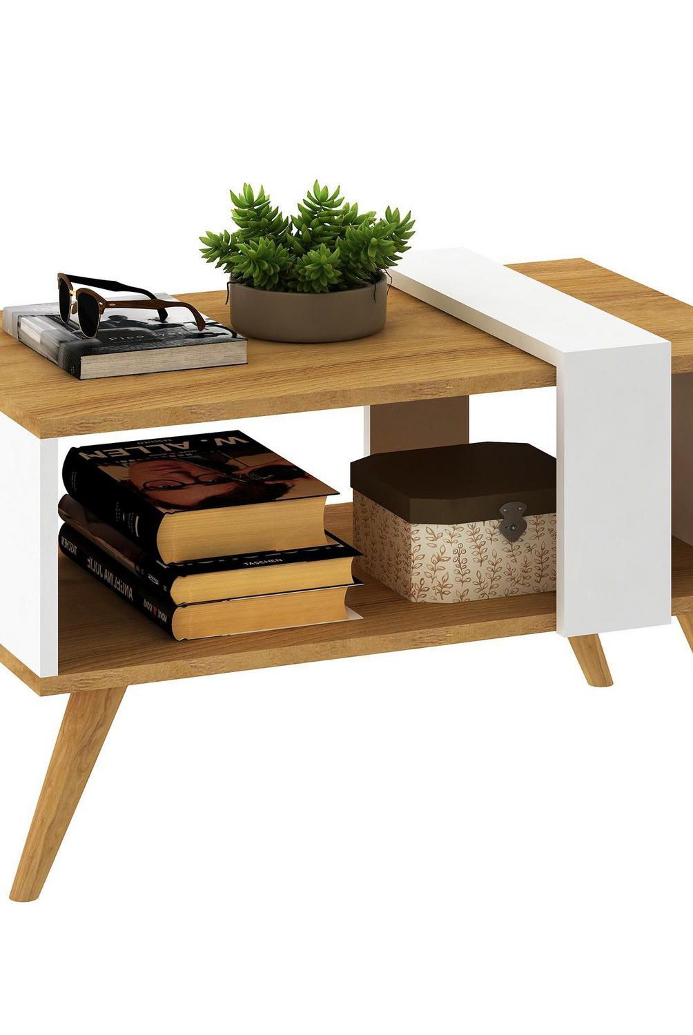 MOBILFRANK - Mesa de centro 39x67x39 cm blanco/café