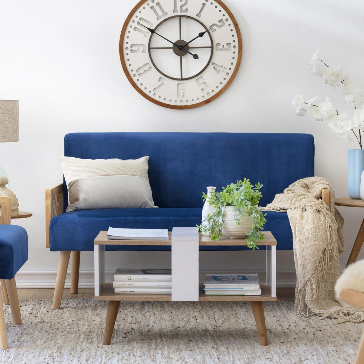 MOBILFRANK - Mesa de centro 39x67x39 cm blanco/café