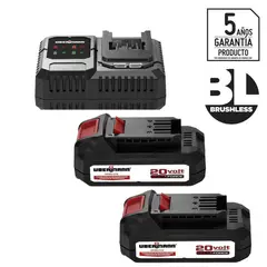 UBERMANN - Kit 2 baterías recargables 20V 2 Ah + cargardor - Generación Brushless