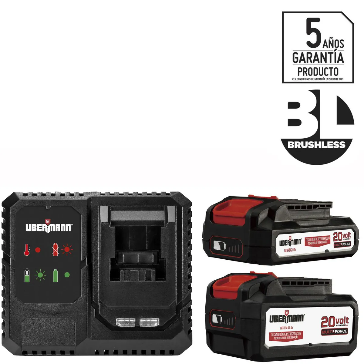 UBERMANN - Kit 2 Baterías 2 AH/4AH 20V + Cargardor Simple - Generación Brushless
