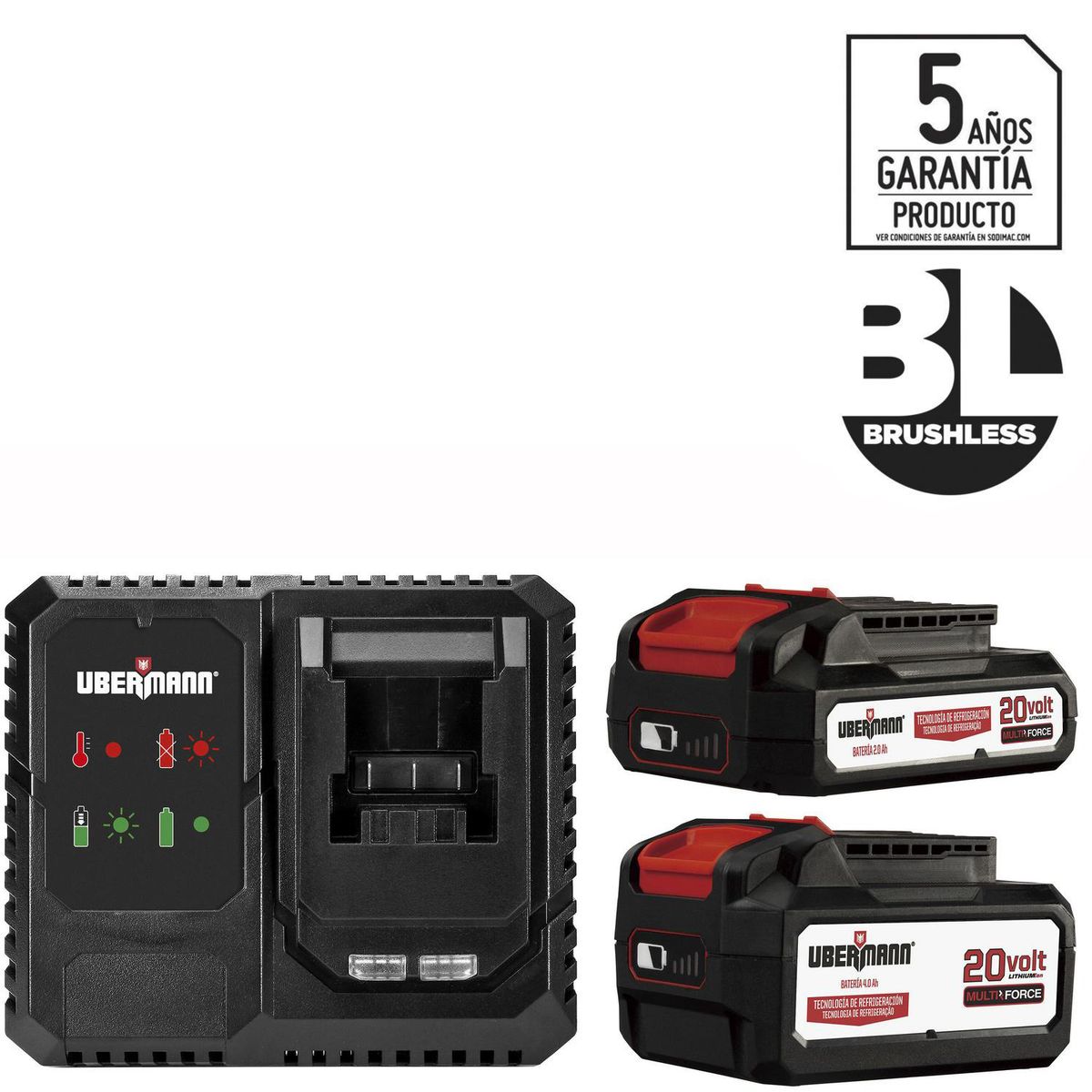 UBERMANN - Kit 2 Baterías 2 AH/4AH 20V + Cargardor Simple - Generación Brushless