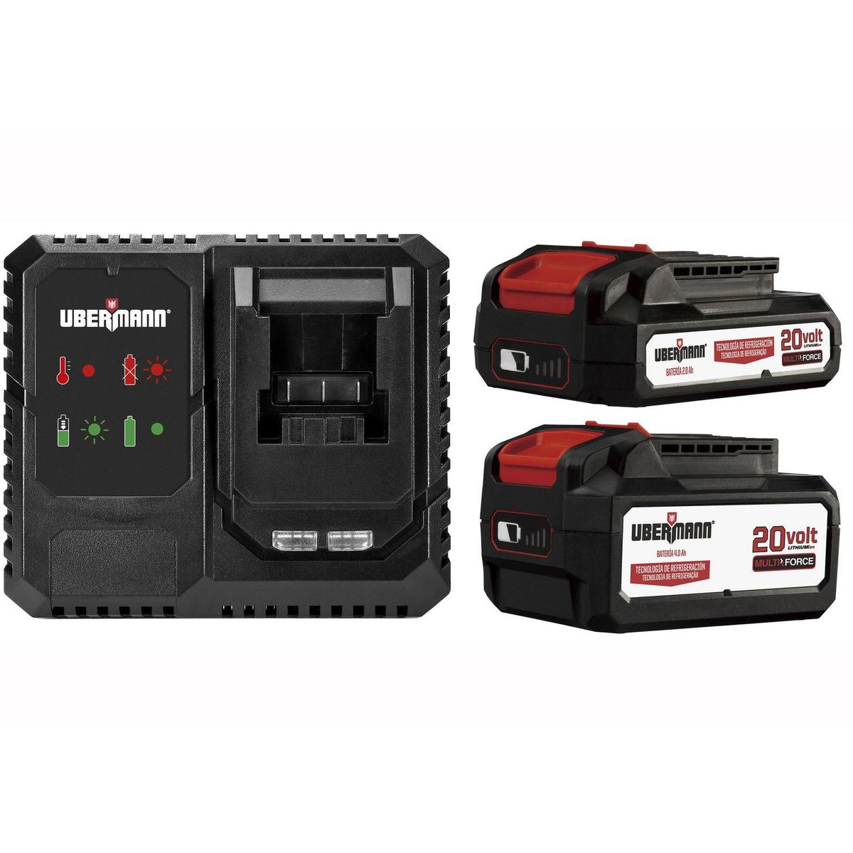 UBERMANN - Kit 2 Baterías 2 AH/4AH 20V + Cargardor Simple - Generación Brushless