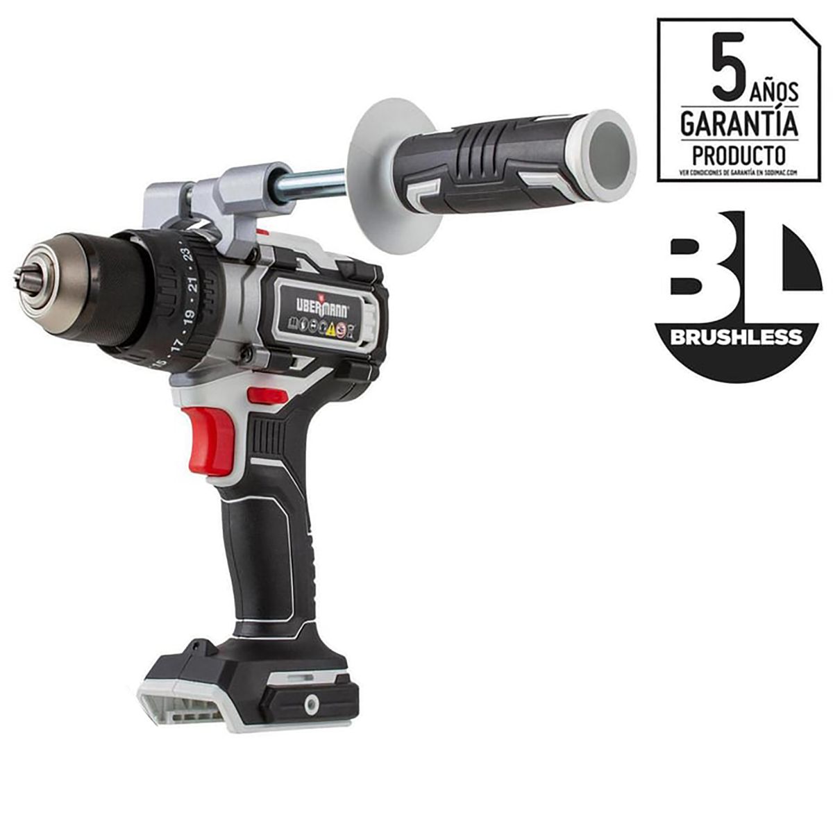 UBERMANN - Taladro Percutor Inalámbrico 13 mm 20 V sin Batería + Mango