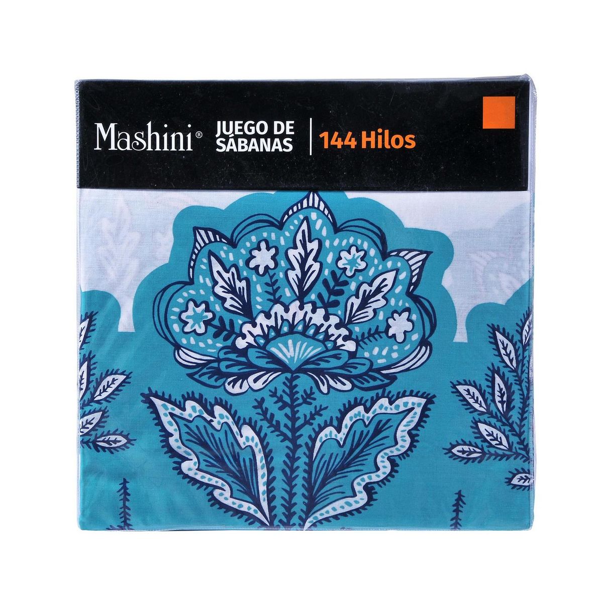 MASHINI - Juego de Sábanas Antuario 2 plazas 144 Hilos Blanco/ Turquesa