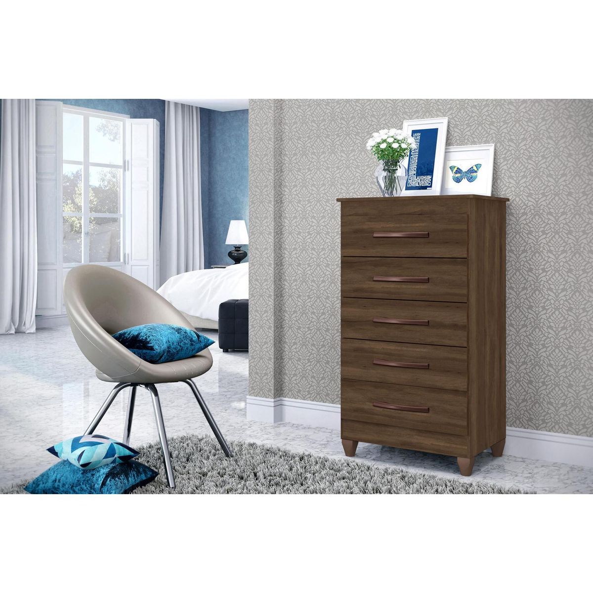 VEKKAHOME - Cómoda 5 Cajón(es) Lizar 56x104x40 cm Café