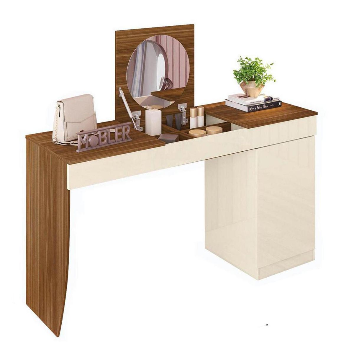 VEKKAHOME - Tocador 1 Puerta Frida 136x75x45 cm Café/Blanco