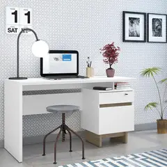 VEKKAHOME - Escritorio 2 Cajones Recto York Blanco/Café 135.5x75.5x59 cm