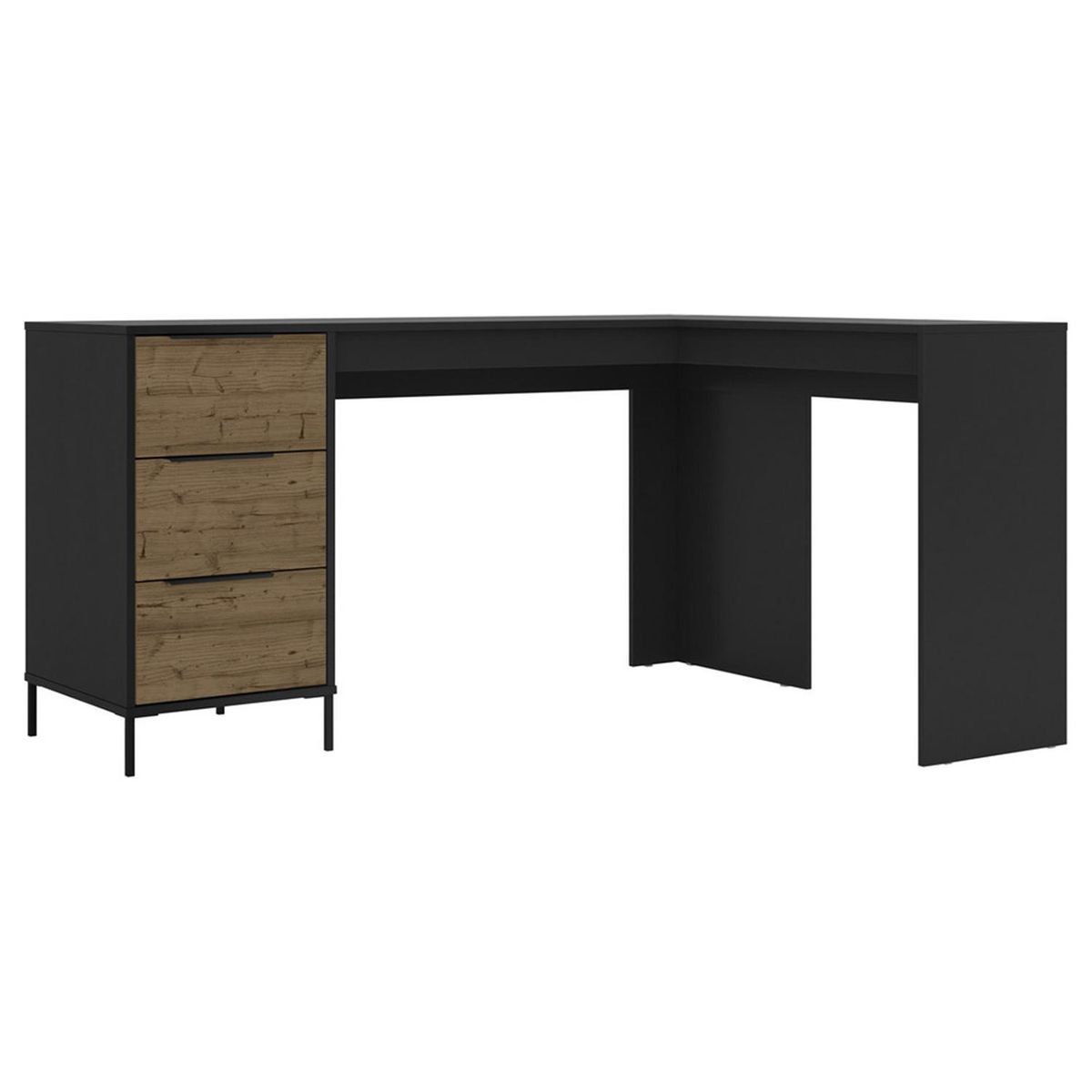 VEKKAHOME - Escritorio Esquinero San Francisco Negro/Café 105x75.5x119 cm