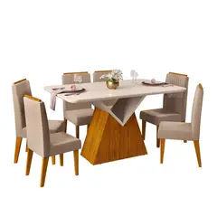 VEKKAHOME - Juego de Comedor Cira 6 Sillas Mesa Rectangular 90x80,7x140 cm Café/Beige