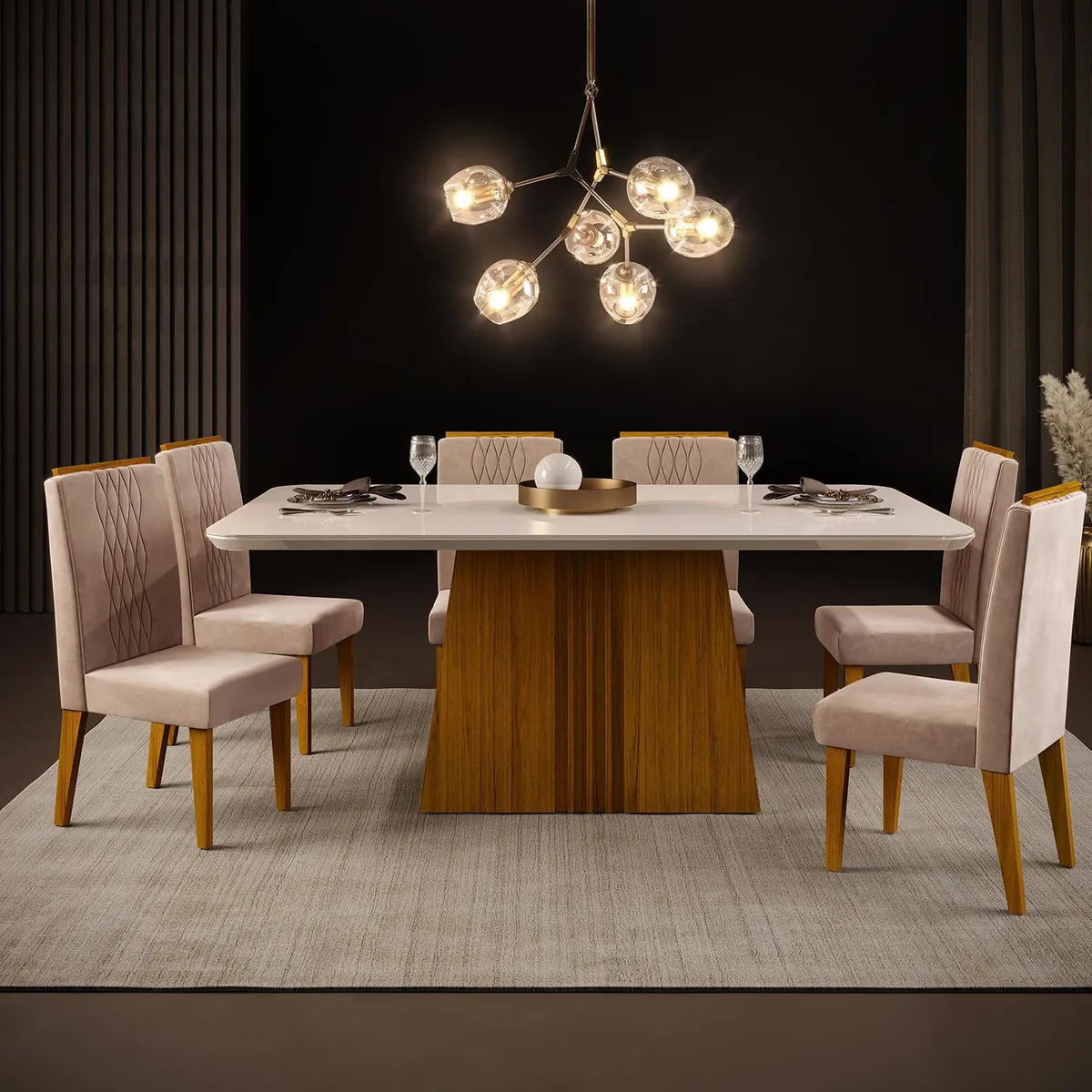 VEKKAHOME - Juego de Comedor Brat 6 Sillas Mesa Rectangular 70x80,5x190 cm Café/Blanco