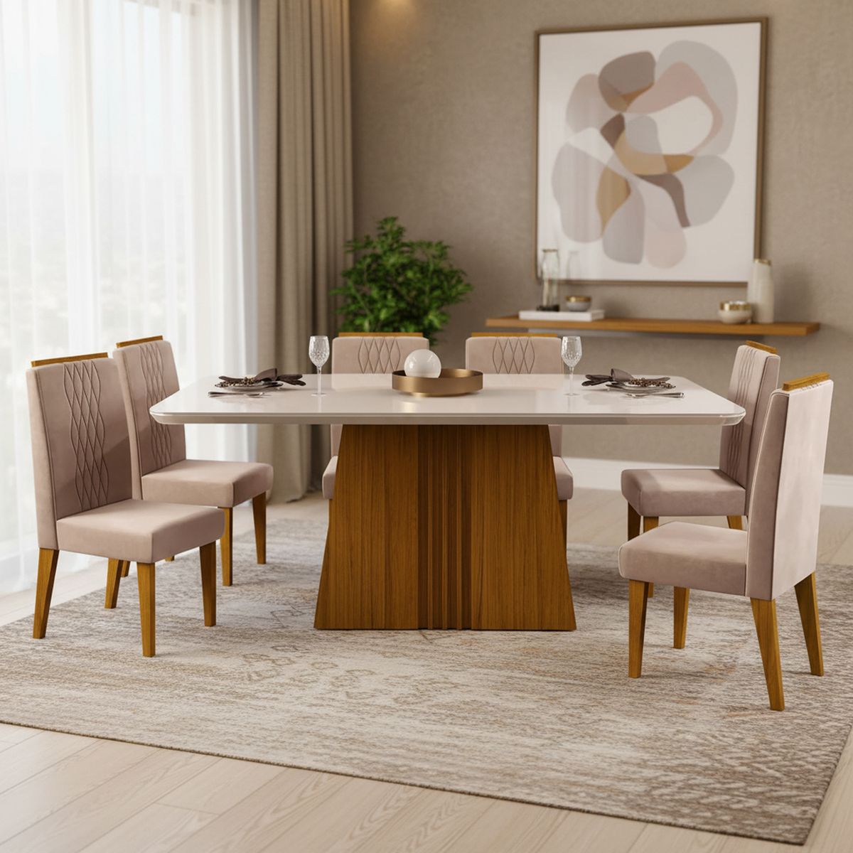 VEKKAHOME - Juego de Comedor Brat 6 Sillas Mesa Rectangular 70x80,5x190 cm Café