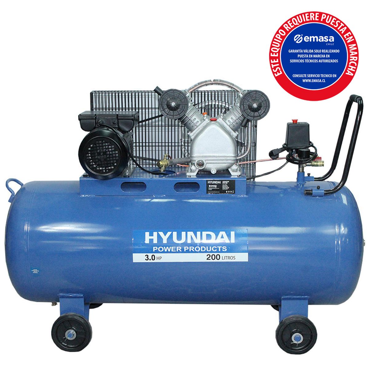 HYUNDAI - Compresor de Aire 3 HP 200 Litros 78HYAC200