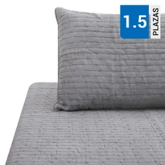 DIB - Quilt Cubrecama Patchwork Hebra Gris 1,5 Plazas