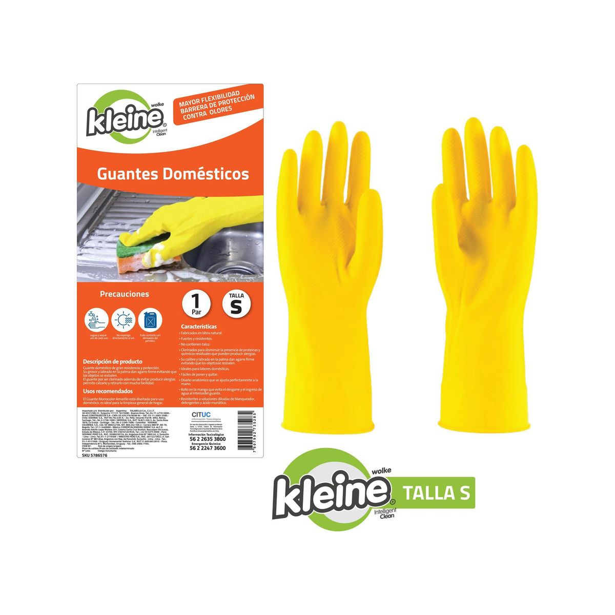 KLEINE WOLKE - Guantes Domésticos Kleine Wolke Amarillo Talla S Protección Limpieza
