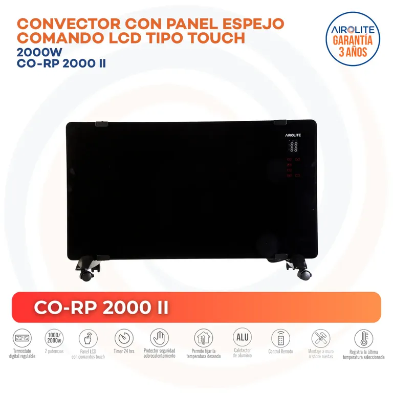 Convector Panel Espejo Conveccion Negro