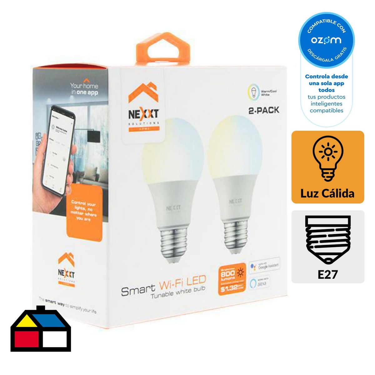 NEXXT SOLUTIONS - Pack 2 Ampolleta Inteligente 60 W E27 800 lm Luz Cálida