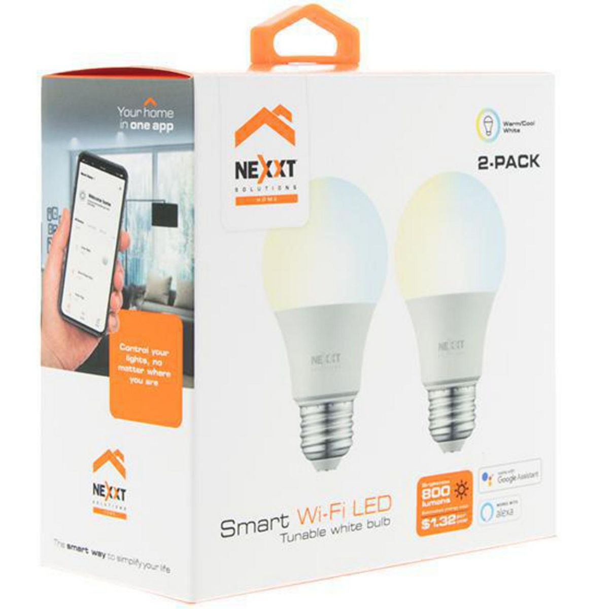 NEXXT SOLUTIONS - Pack 2 Ampolleta Inteligente 60 W E27 800 lm Luz Cálida