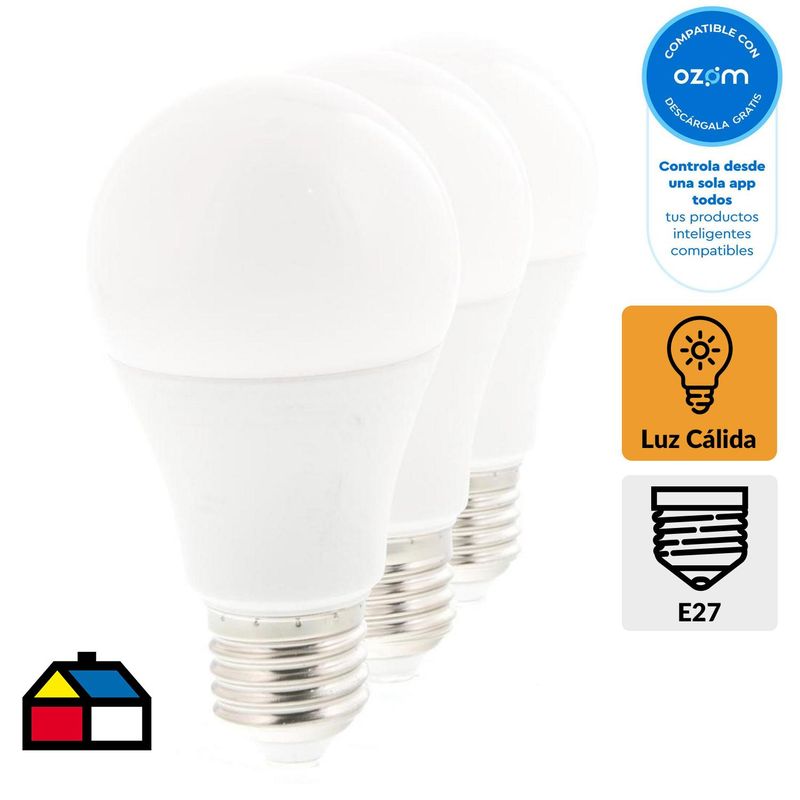 NEXXT SOLUTIONS - Pack 3 Ampolletas Inteligente 60 W E27 800 lm Luz Cálida