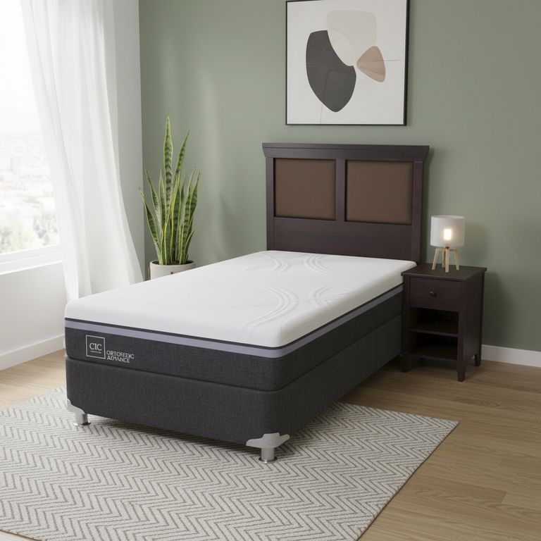 CIC Box Spring Ortopedic Advance B5 Bk 1.5 Plazas + Muebles