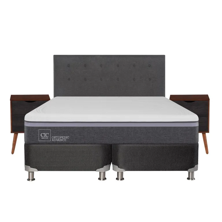 Box Spring Ortopedic Advance B5 Black 2 Plazas + Muebles