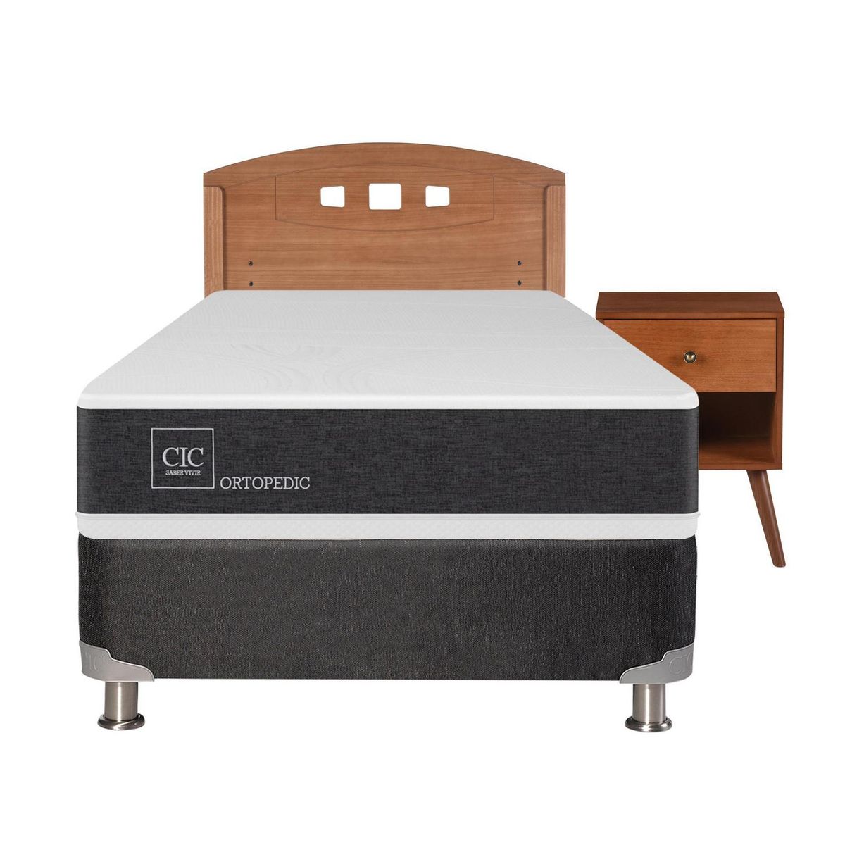 CIC - Box spring new ortopedic b5 black 1.5 plazas + muebles