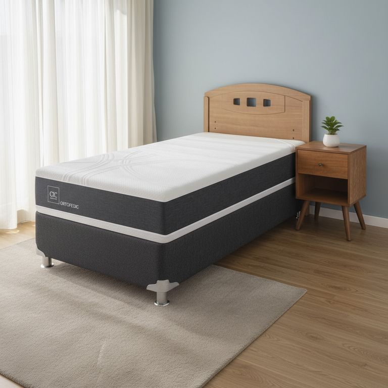 Box Spring New Ortopedic B5 Black 1.5 Plazas + Muebles
