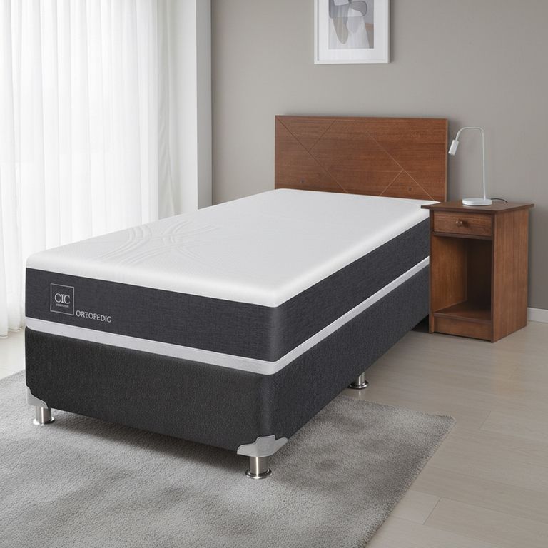Box Spring New Ortopedic B5 Black 1.5 Plazas + Muebles
