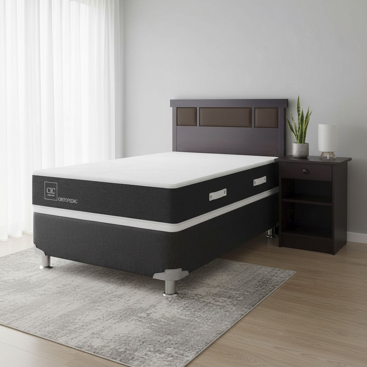 CIC - Box Spring New Ortopedic B5 Black 1.5 Plazas + Muebles