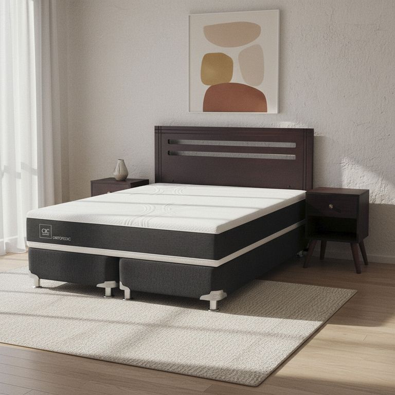 Box Spring New Ortopedic B5 Black 2 Plazas + Muebles