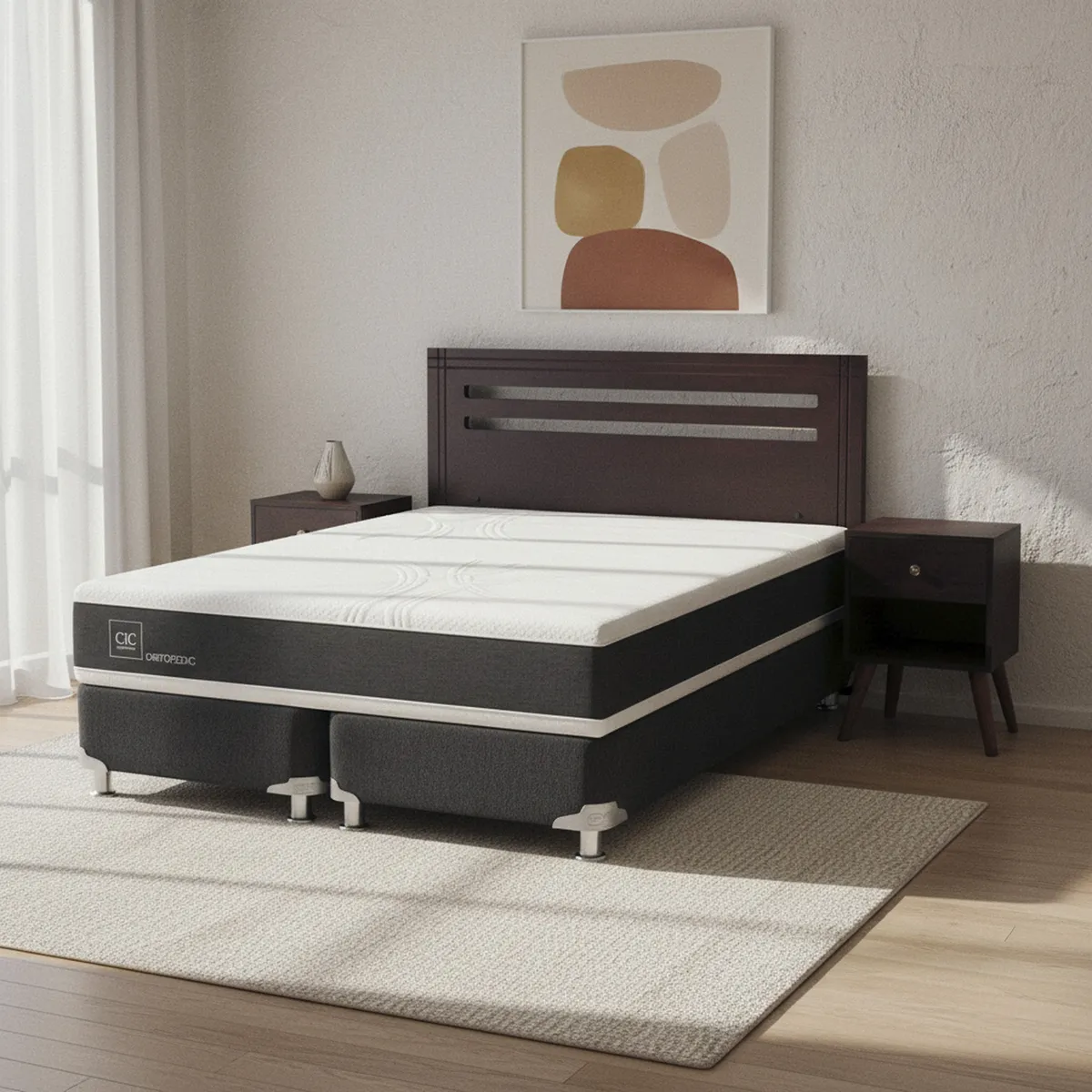 CIC - Box Spring New Ortopedic B5 Black 2 Plazas + Muebles