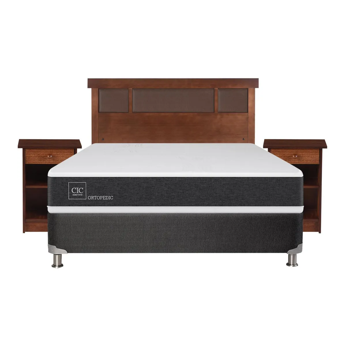 CIC - Box spring new ortopedic b5 black 2 plazas + muebles