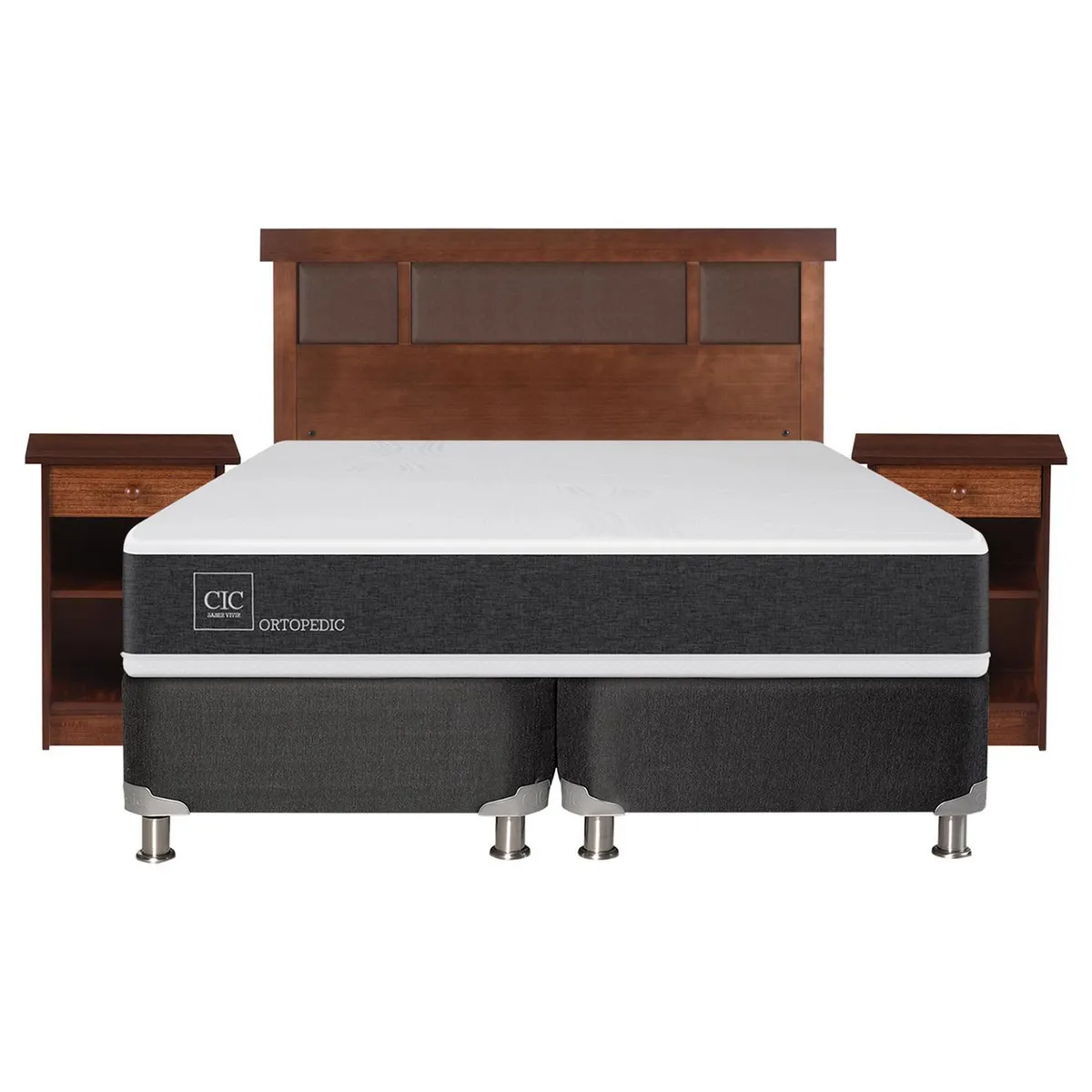 CIC - Box spring new ortopedic b5 black 2 plazas + muebles